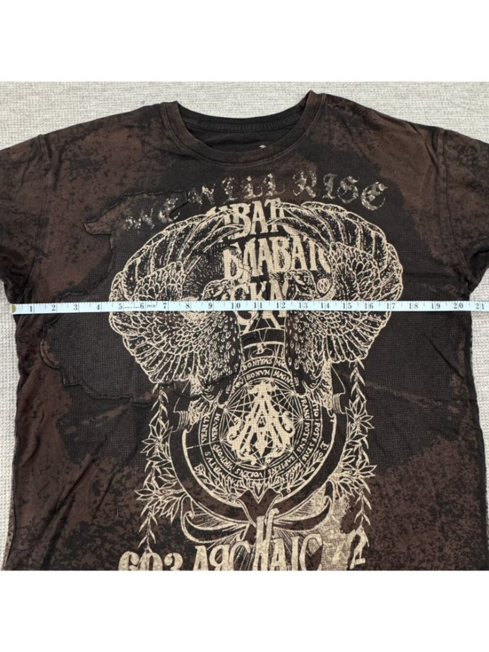 Archaic By Affliction Distressed Graphic T-Shirt Mens Lg Black/Brown Acid Wash - Picture 9 of 13